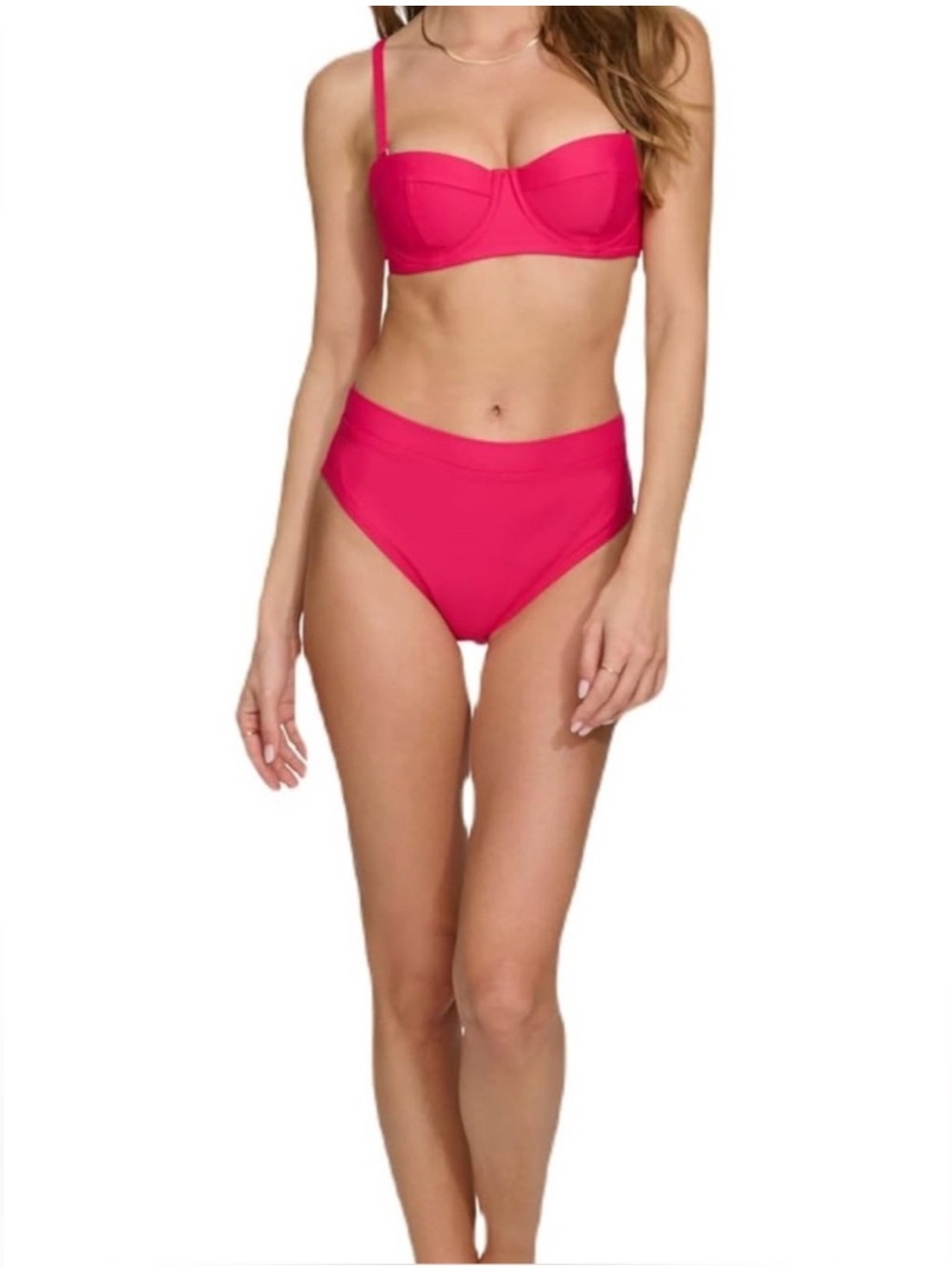 NWT🩷🩷🩷DKNY Hot Pink High-Waist Bandeau Bikini Set